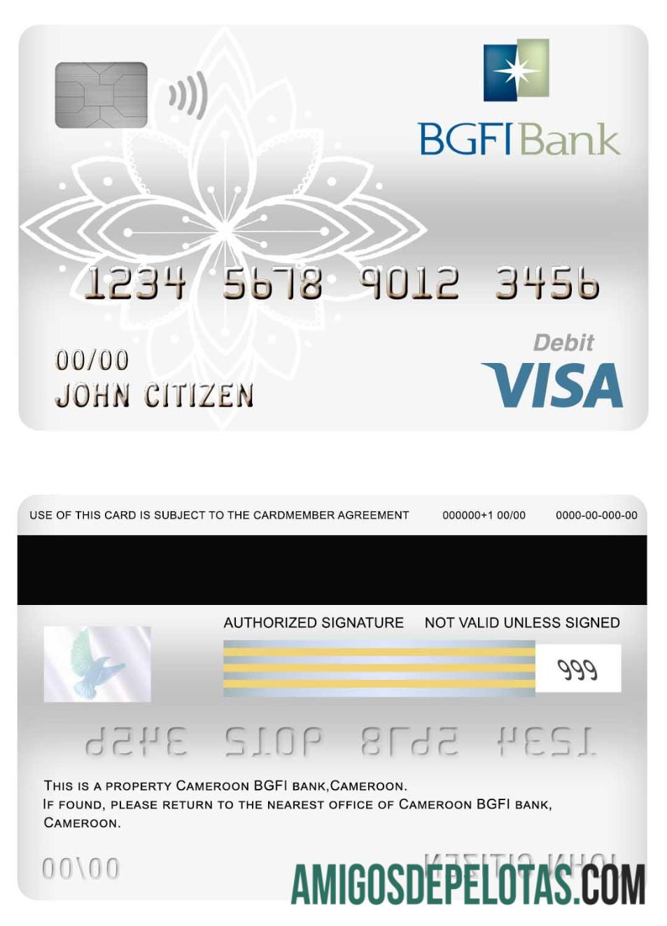 Cartão de débito Visa do Banco BGFI dos Camarões exemplo